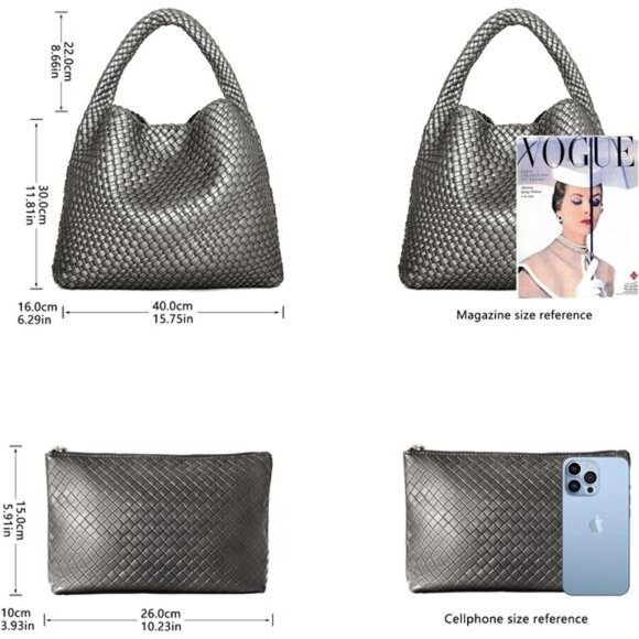 Woven Tote Bag for Women B - Silver - Picture 3 of 6